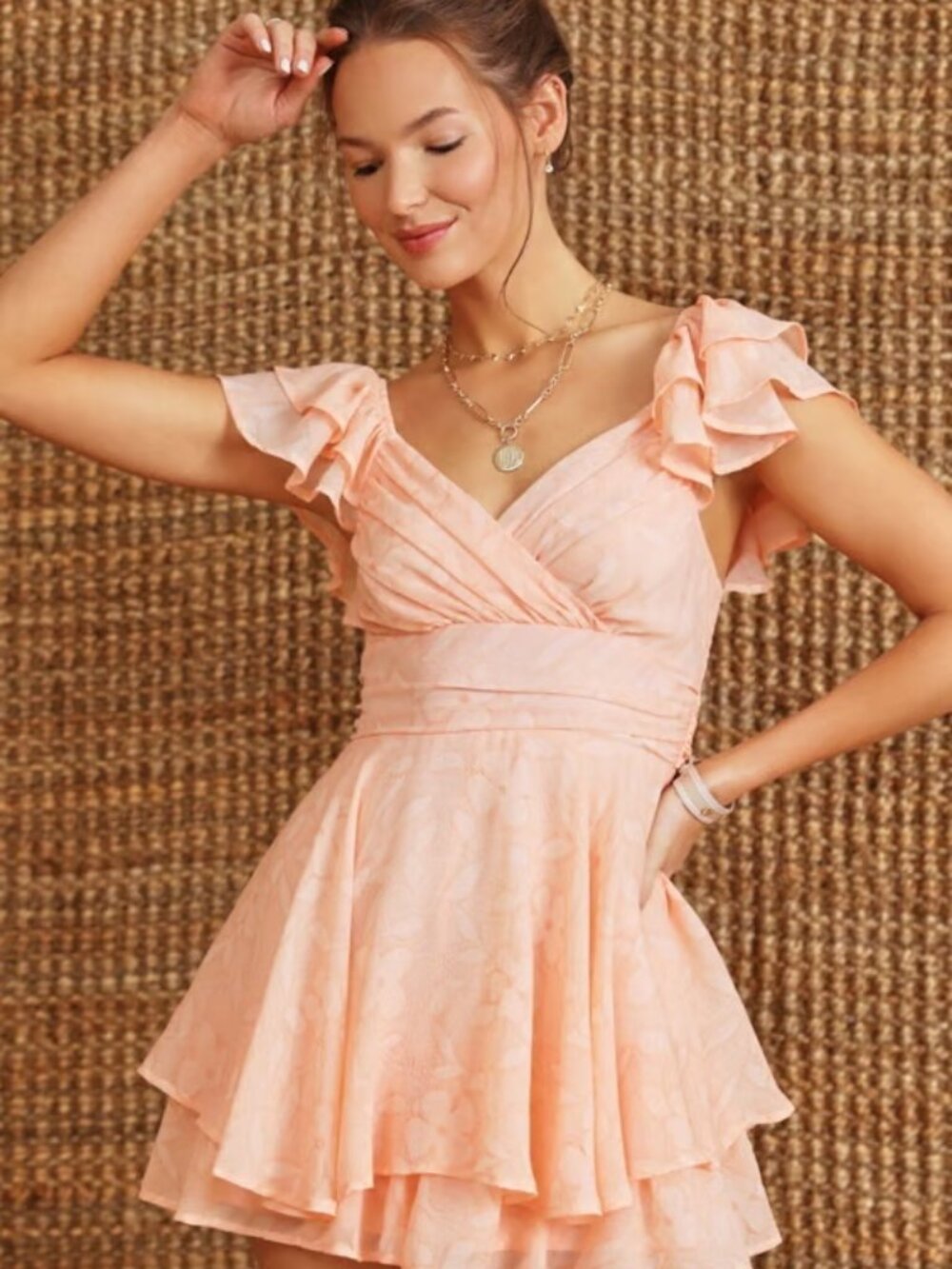 Peach Lainey Double Layer Texture Romper